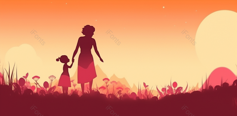 温馨亲子剪影母亲简约母亲节手绘背景,插画/手绘图,插画/手绘图库,插画/手绘图下载,插画/手绘